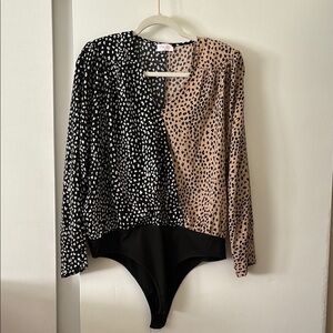 Pink Lily Can't Deny My Love Black and Taupe Spliced Leopard Print Bodysuit